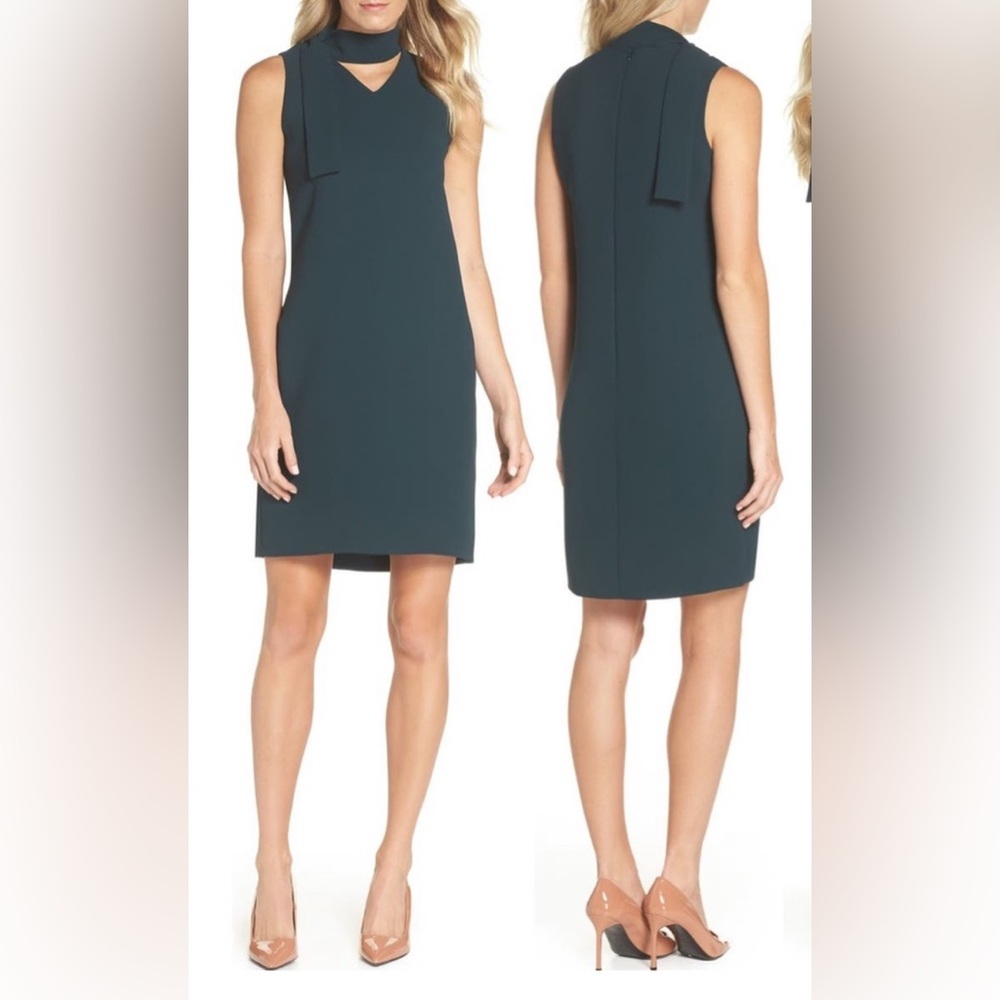 Tahari By ASL Women’s Dress Tie Neck Sleeveless V-Neck Bottle Green Sz 18W. NWT
